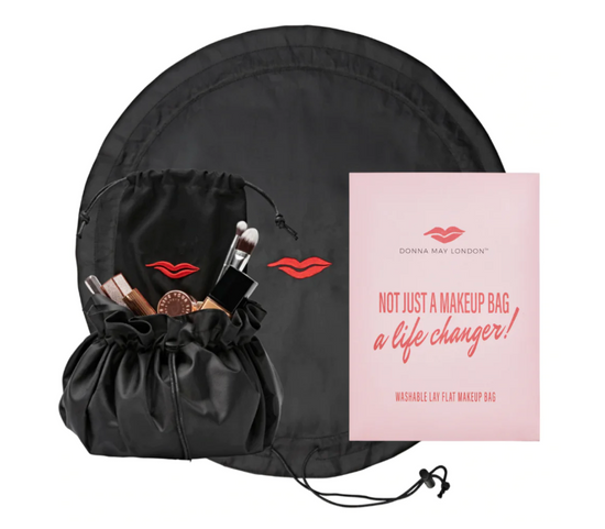 Open Flat Drawstring Makeup Bag in Classic Black